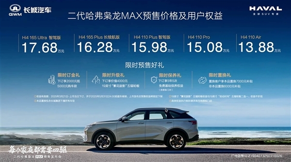 全系Hi4四驱+高阶智驾！二代哈弗枭龙MAX 72小时大订突破10636台(图2)